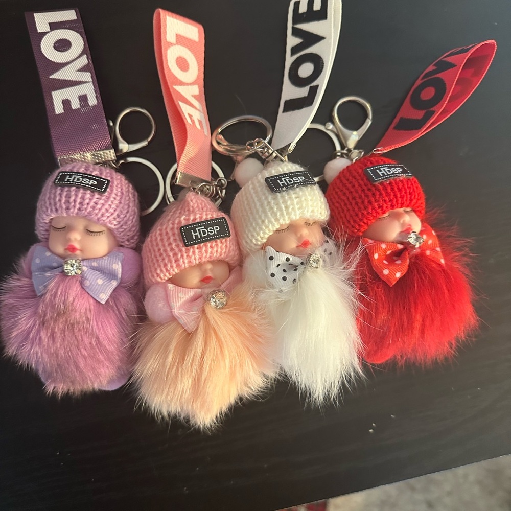 Pompom Sleeping Baby Keychain Cute Fluffy Plush Doll Keychains